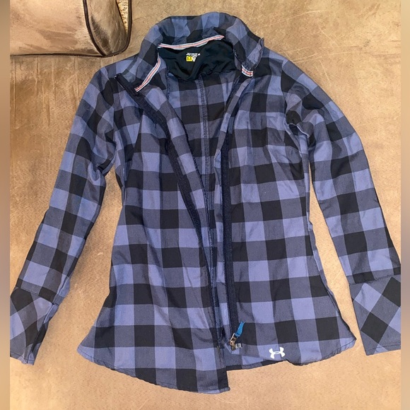 Women’s Small Under Armour black/navy plaid zip up - Picture 1 of 5